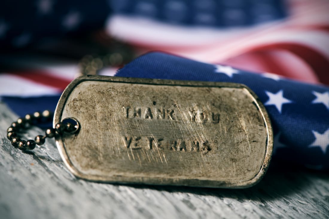 dog tag that says thank you veteran