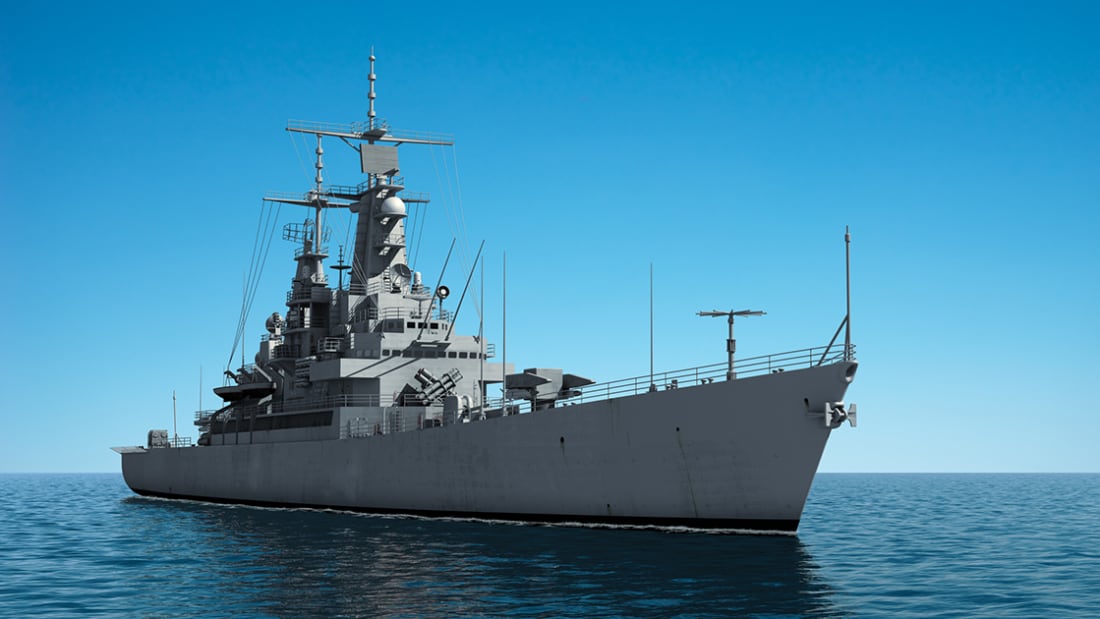 American Modern Warship In The High Seas