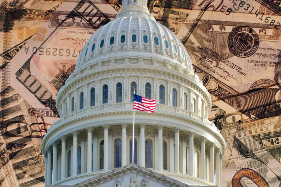 Congress with images of money all around