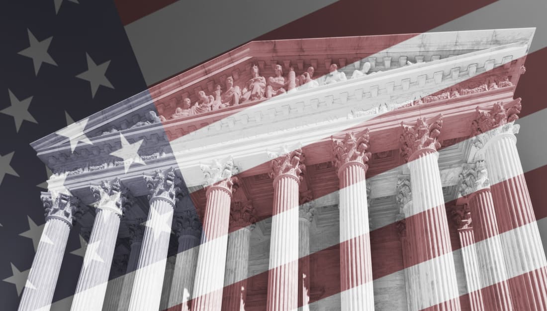 us supreme court building and us flag illustration