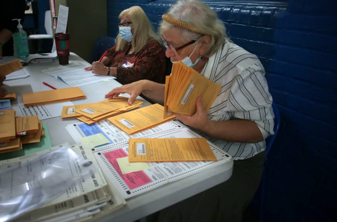 election officials processing ballots
