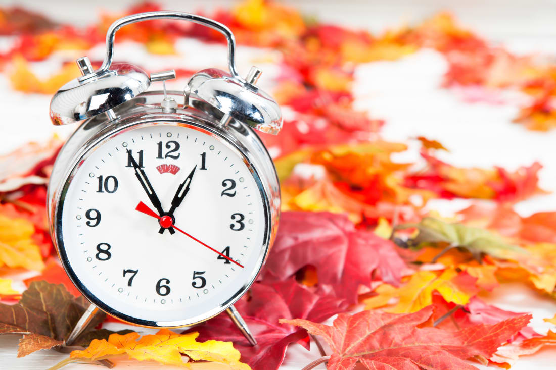 clock with fall leaves