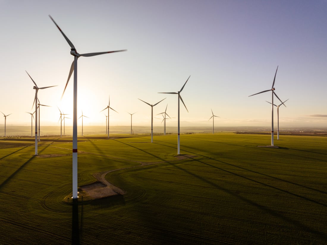 turbines on wind farm renewable energy