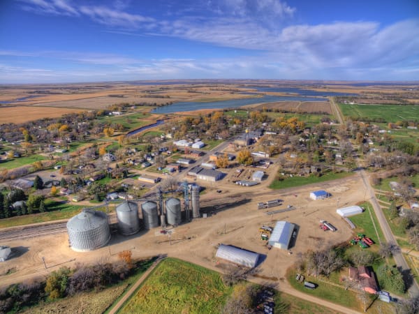Small rural town captured by drone
