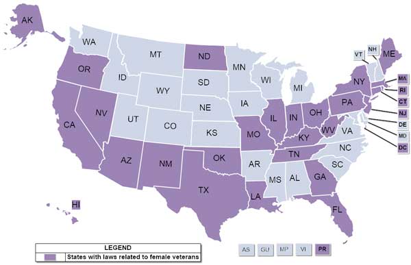 States With Laws Related to Female Veterans