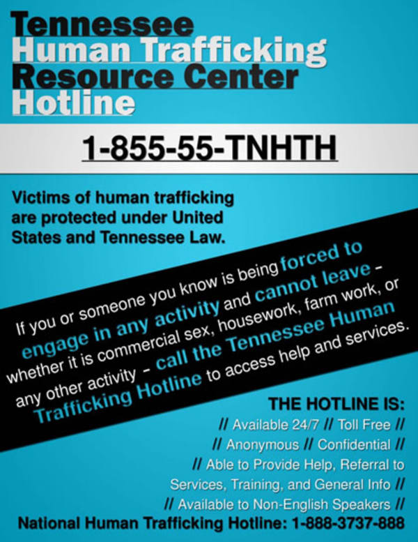 Example of sign from Tennessee promoting human trafficking hotline