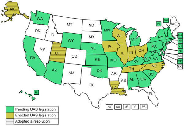 Map of states with 2014 State UAS legislation