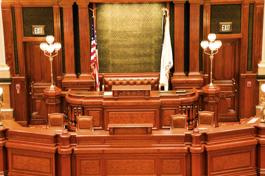 The speaker’s desk in the Illinois Capitol