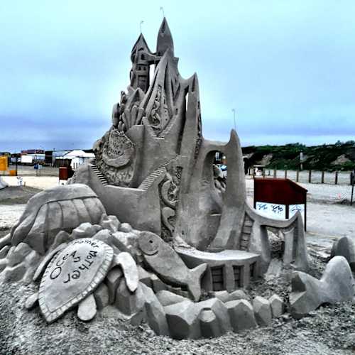 view of sand sculpture at Texas SandFest in Port Aransas, Texas