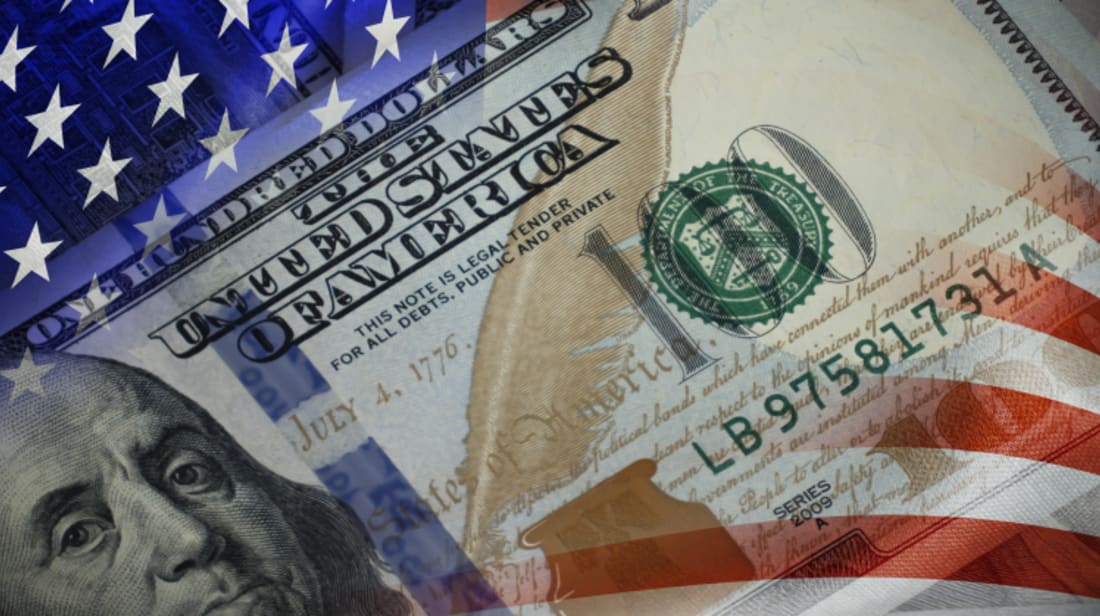 US flag and 100-dollar bill