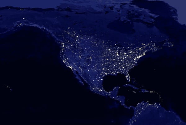North American continent electric lights map at night