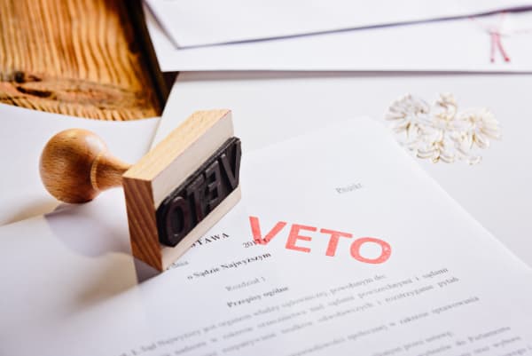 Law act with red veto stamp
