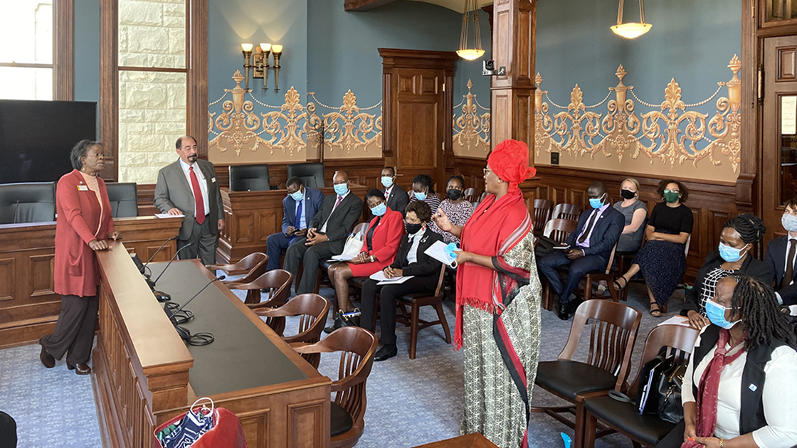 Naomi Namsi Shaban speaks during the Kenyan delegation’s visit to the Historic Supreme Court Room 