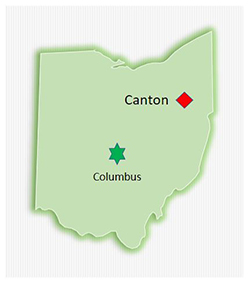map showing location of canton ohio home of the pro football hall of fame