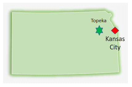 map showing location of topeka and kansas city, kansas
